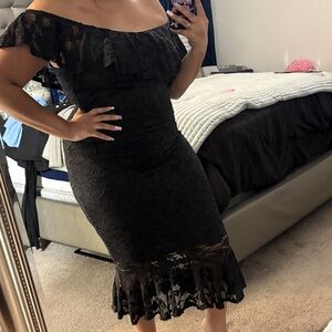 Fashion Nova Black Lace Off-Shoulder Midi Dress